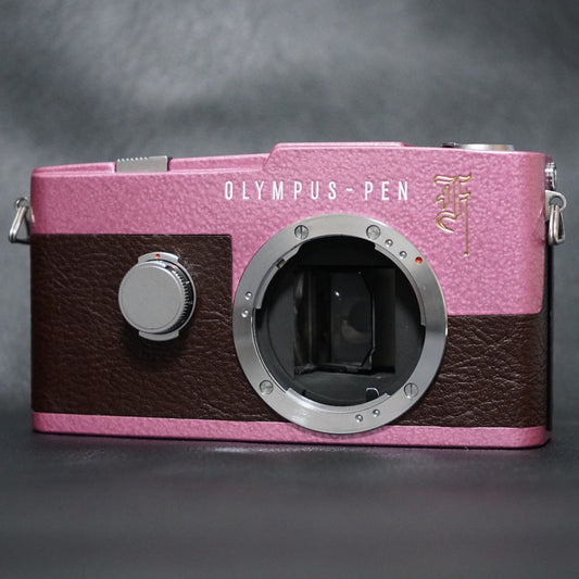 OLYMPUS PEN F / Pink Hammertone / Dark brown Leather / Film Camera / オリンパス フィルムカメラ